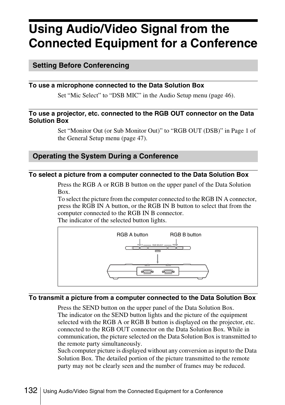 Setting before conferencing, Operating the system during a conference, Operating the system during a | Conference | Sony PCS-1/1P User Manual | Page 132 / 216