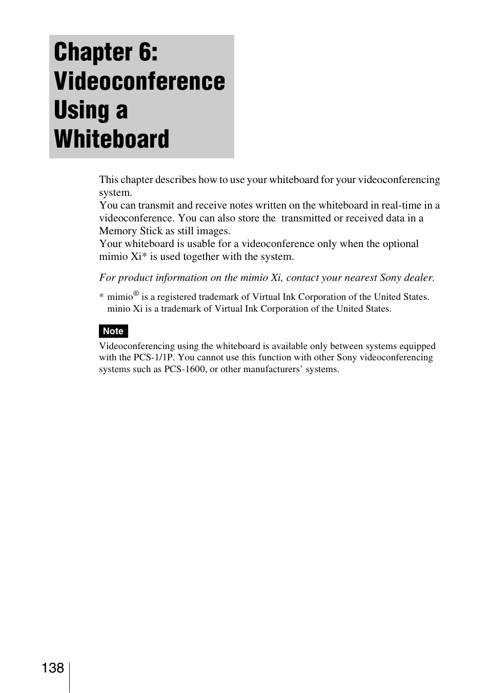Chapter 6: videoconference using a whiteboard | Sony PCS-1/1P User Manual | Page 138 / 216