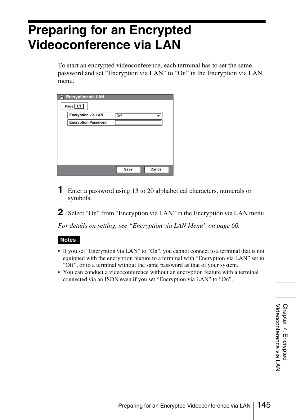 Preparing for an encrypted videoconference via lan | Sony PCS-1/1P User Manual | Page 145 / 216
