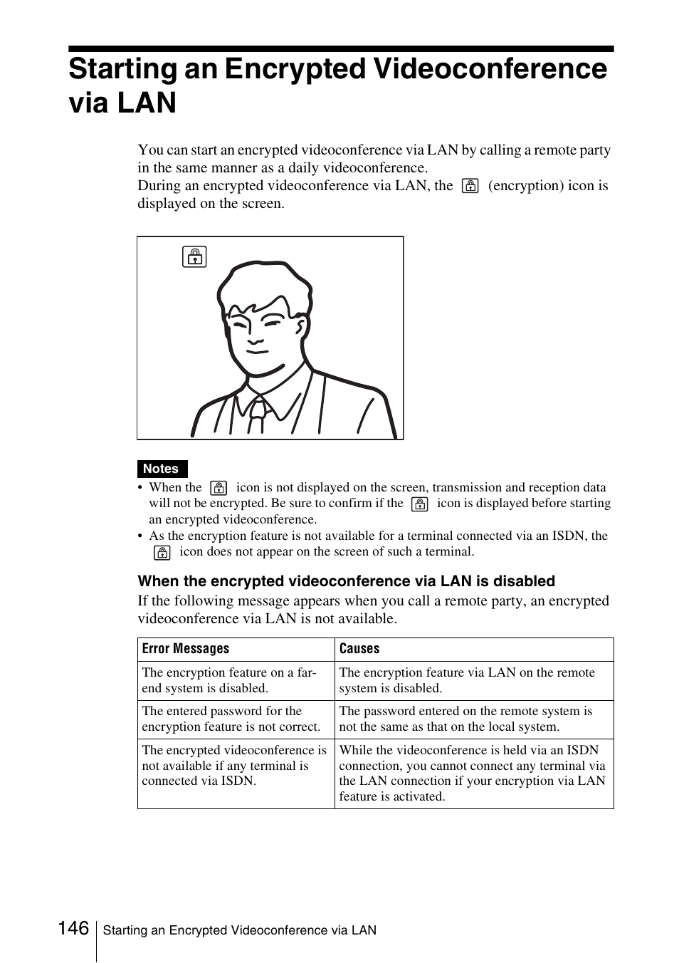 Starting an encrypted videoconference via lan | Sony PCS-1/1P User Manual | Page 146 / 216