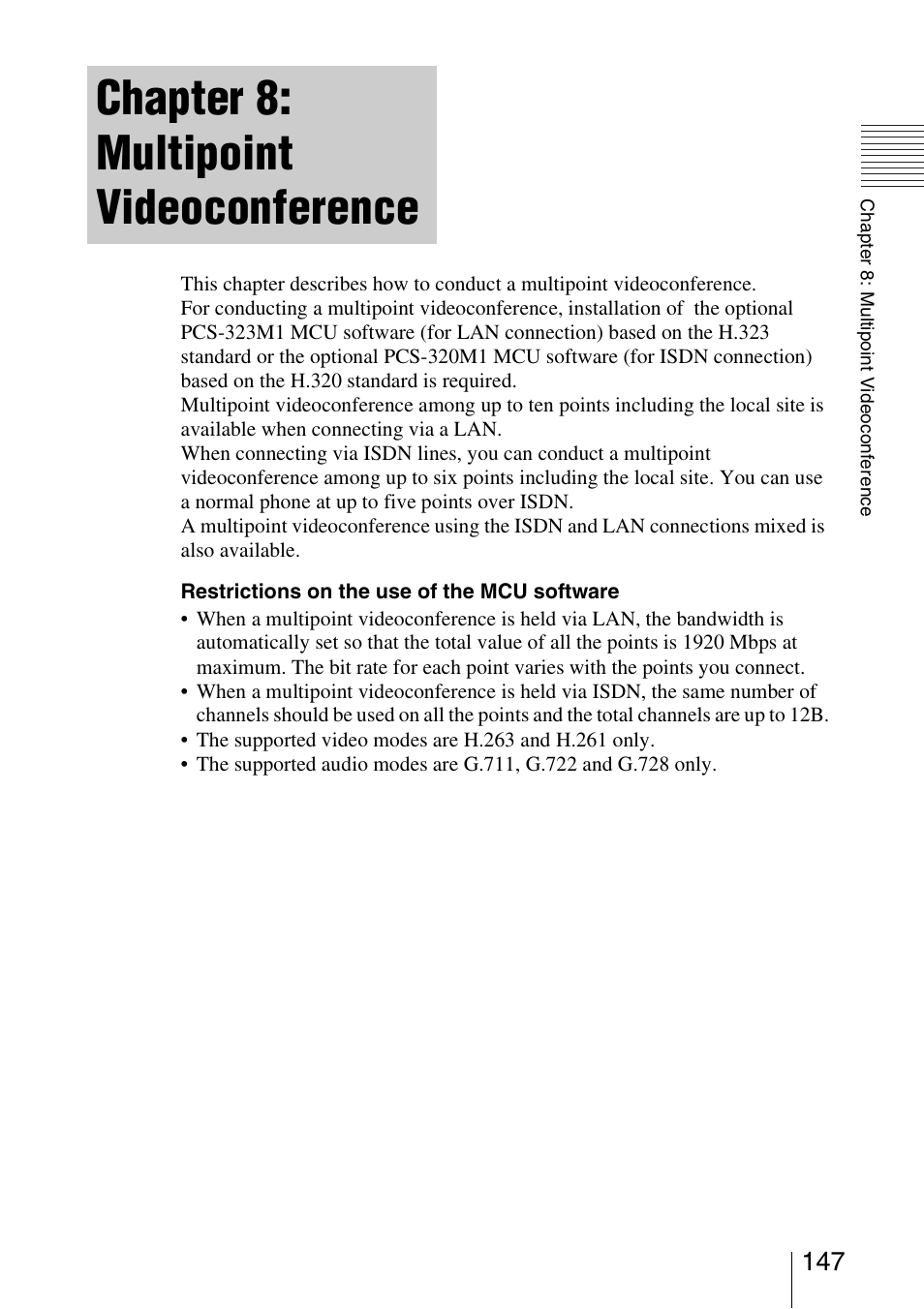 Chapter 8: multipoint videoconference | Sony PCS-1/1P User Manual | Page 147 / 216
