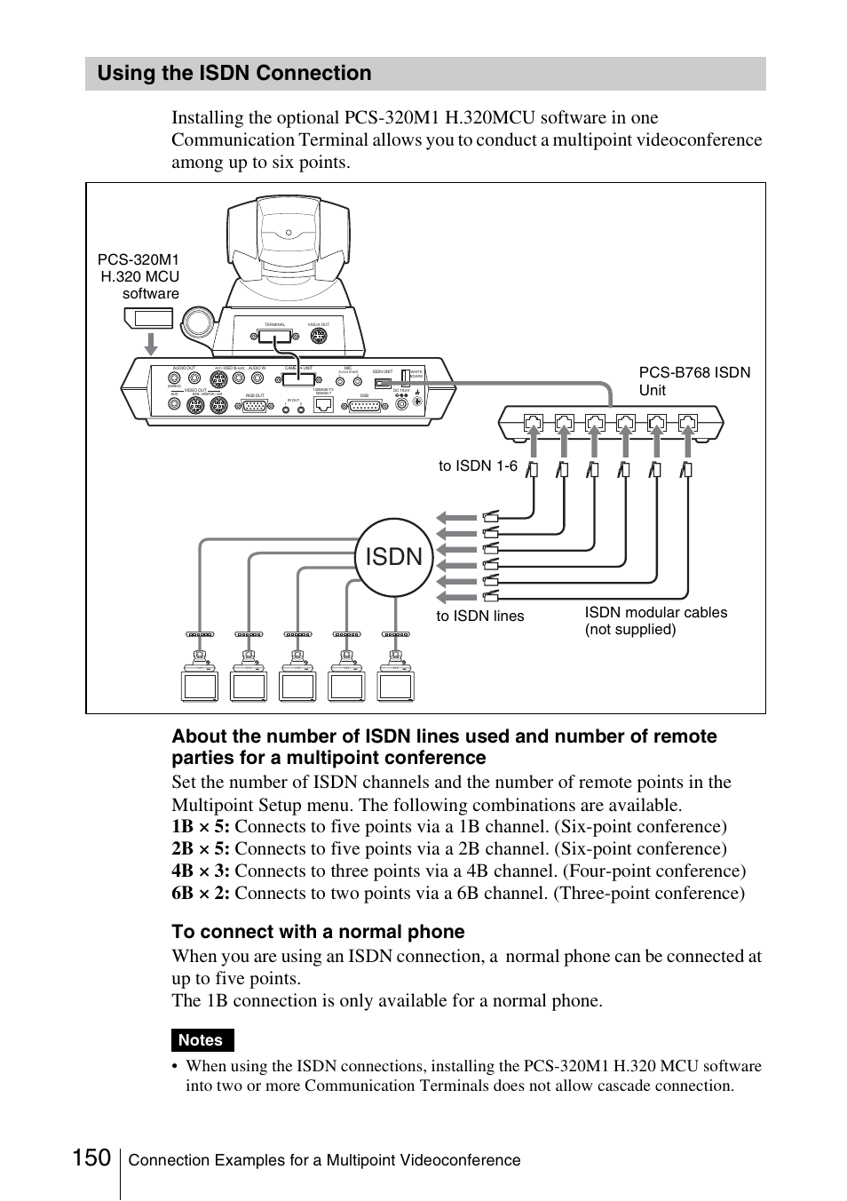 Using the isdn connection, Isdn | Sony PCS-1/1P User Manual | Page 150 / 216