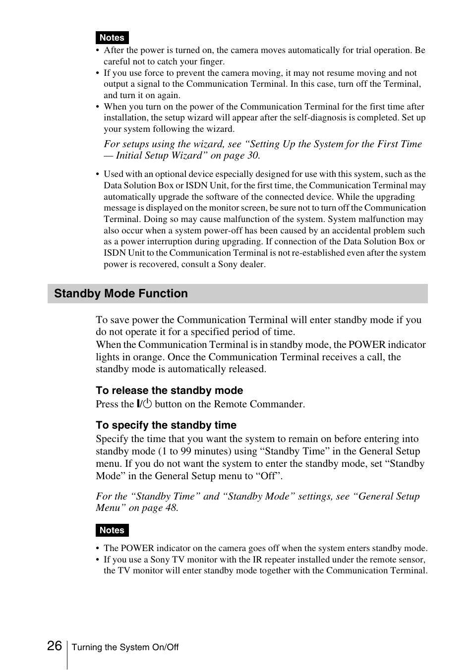 Standby mode function | Sony PCS-1/1P User Manual | Page 26 / 216