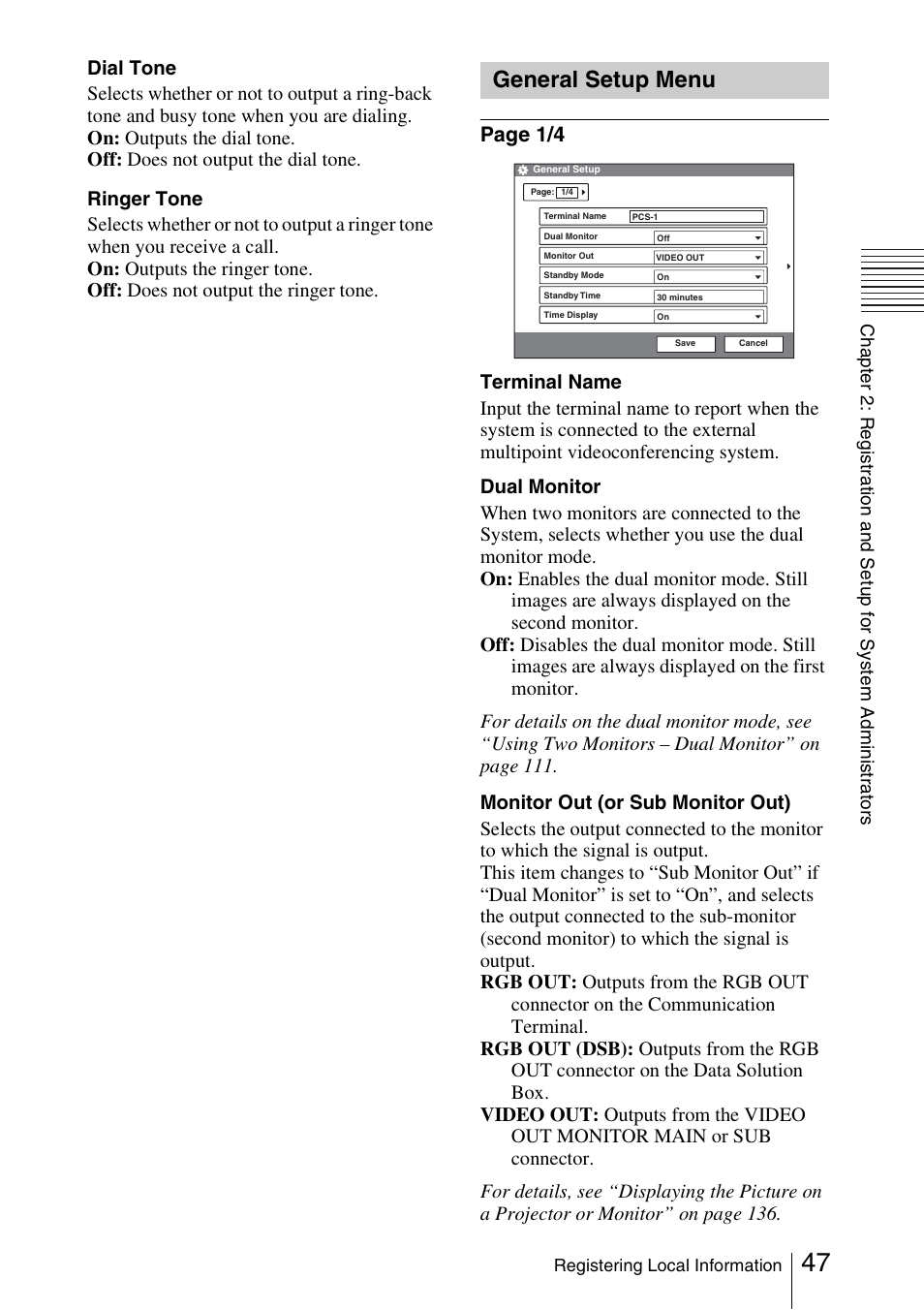 General setup menu, Page 1/4 | Sony PCS-1/1P User Manual | Page 47 / 216