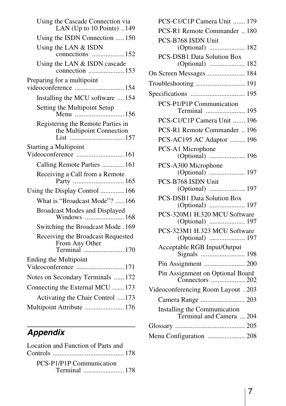 Appendix | Sony PCS-1/1P User Manual | Page 7 / 216