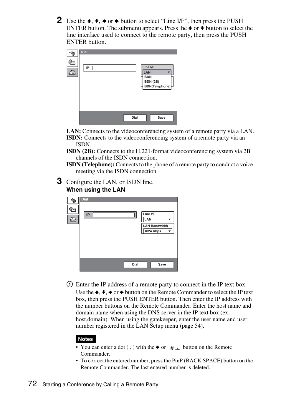 Configure the lan, or isdn line, When using the lan | Sony PCS-1/1P User Manual | Page 72 / 216