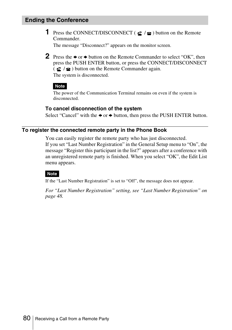 Ending the conference | Sony PCS-1/1P User Manual | Page 80 / 216