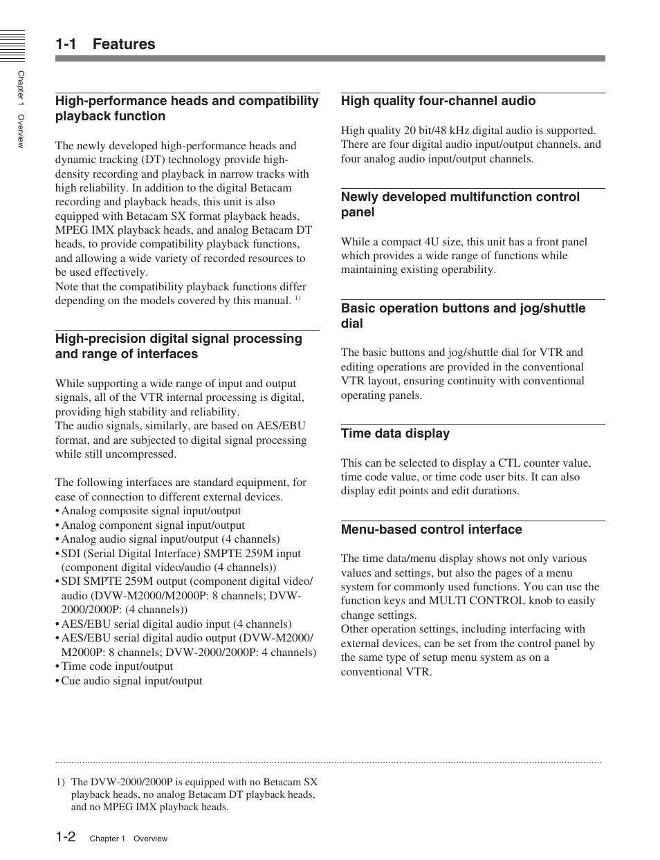 1 features | Sony DVW-2000P User Manual | Page 10 / 164