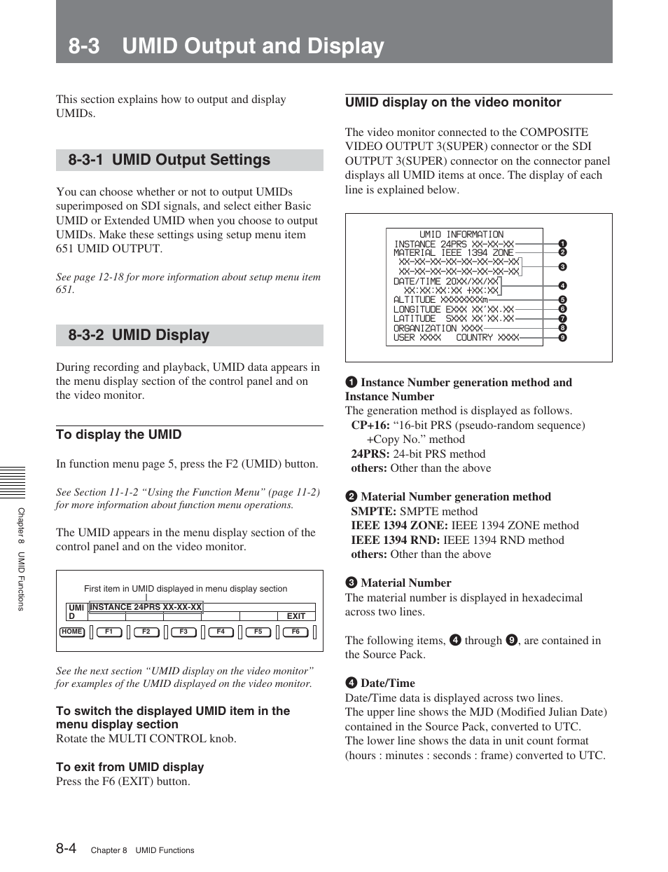 3 umid output and display, 3-1 umid output settings, 3-2 umid display | 1 overview of umid functions | Sony DVW-2000P User Manual | Page 100 / 164