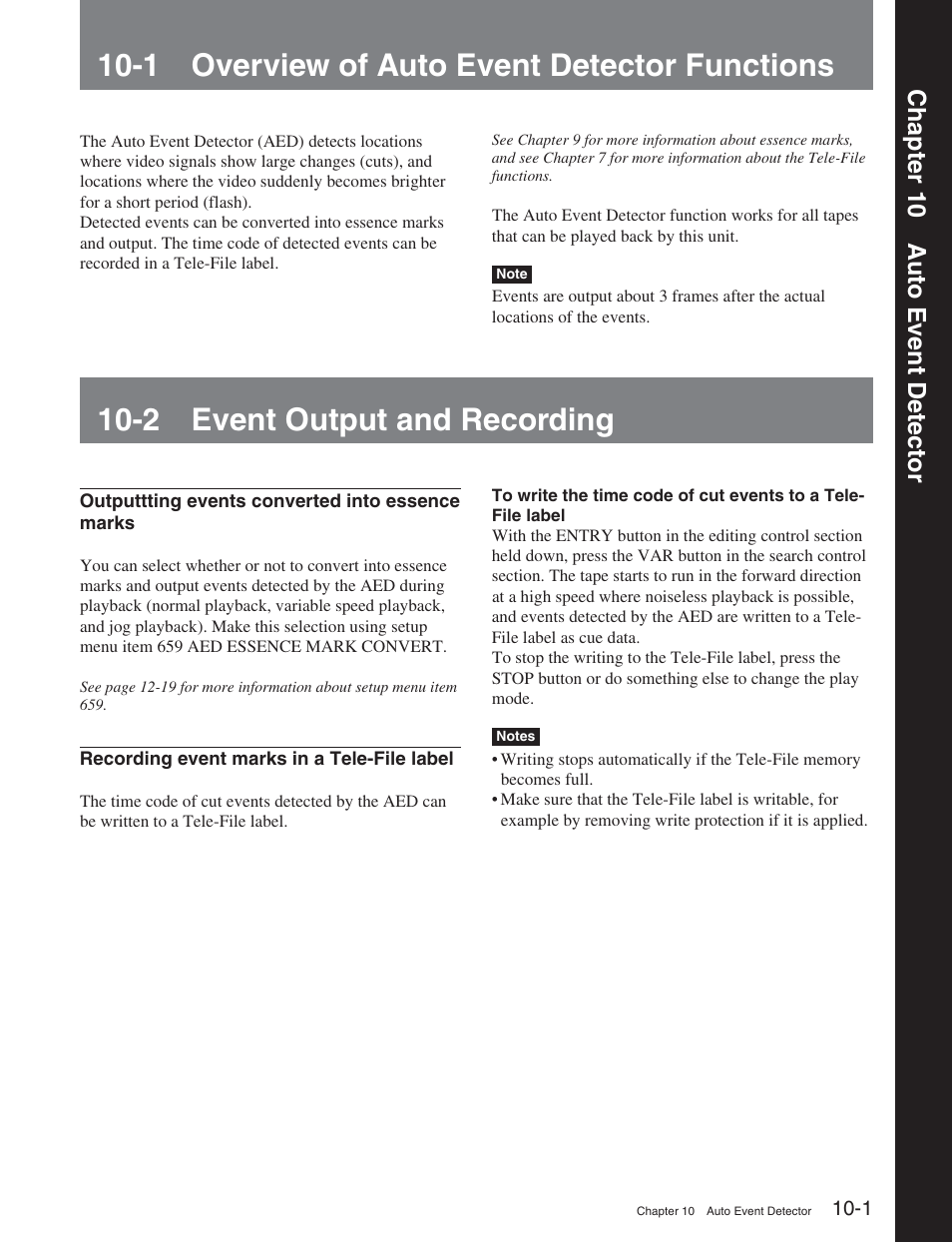 Chapter 10 auto event detector, 1 overview of auto event detector functions, 2 event output and recording | Chapter 10 a uto event detector | Sony DVW-2000P User Manual | Page 105 / 164