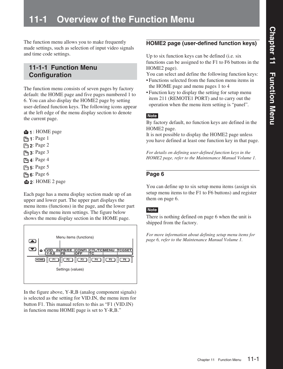 Chapter 11 function menu, 1 overview of the function menu, 1-1 function menu configuration | Chapter 11 function men u | Sony DVW-2000P User Manual | Page 107 / 164