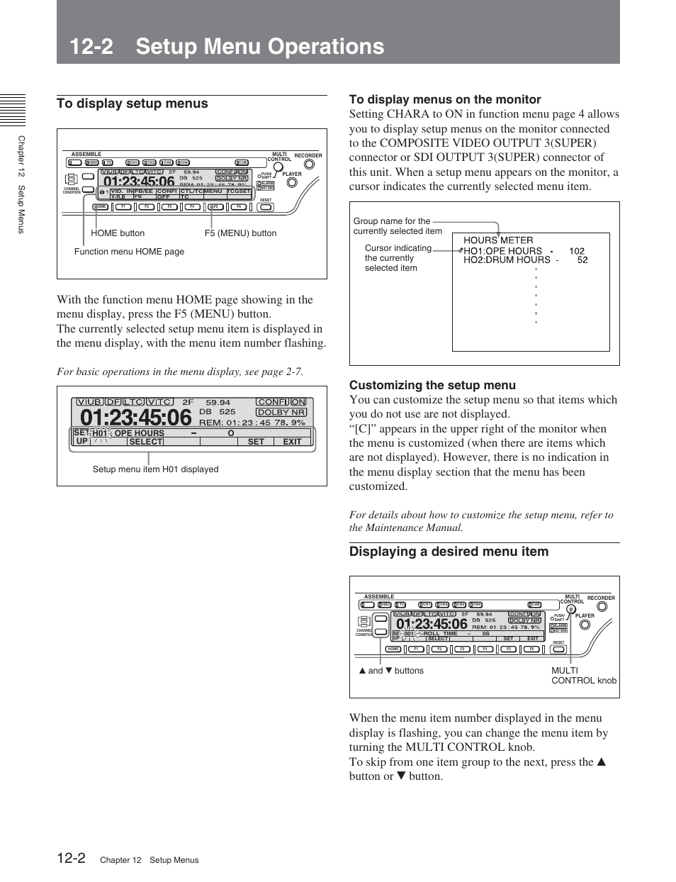 2 setup menu operations, Displaying a desired menu item | Sony DVW-2000P User Manual | Page 116 / 164