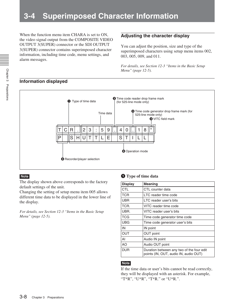 4 superimposed character information | Sony DVW-2000P User Manual | Page 40 / 164