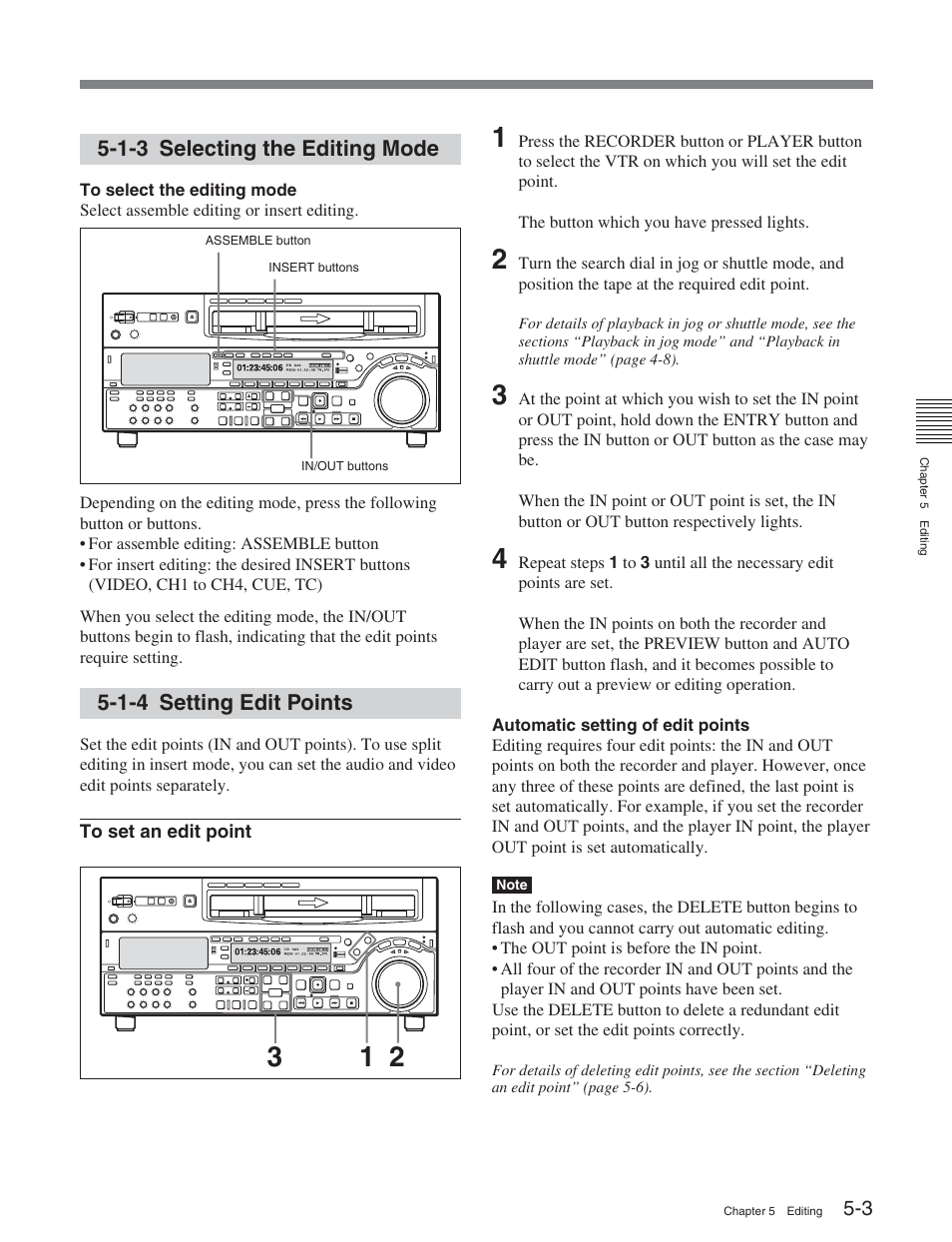 1-3 selecting the editing mode, 1-4 setting edit points | Sony DVW-2000P User Manual | Page 63 / 164