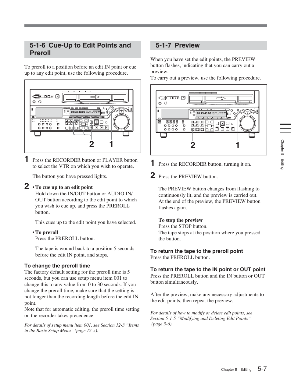 1-6 cue-up to edit points and preroll, 1-7 preview | Sony DVW-2000P User Manual | Page 67 / 164