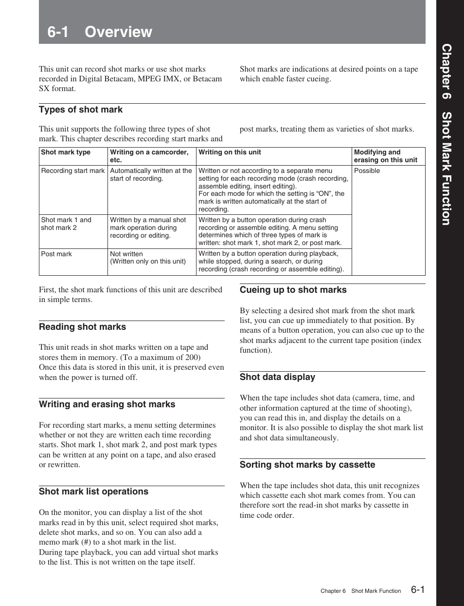 Chapter 6 shot mark function, 1 overview | Sony DVW-2000P User Manual | Page 77 / 164