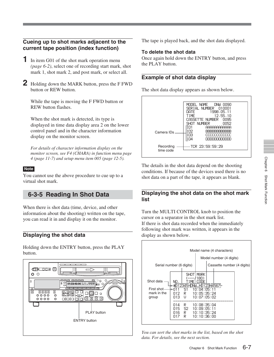 3-5 reading in shot data | Sony DVW-2000P User Manual | Page 83 / 164