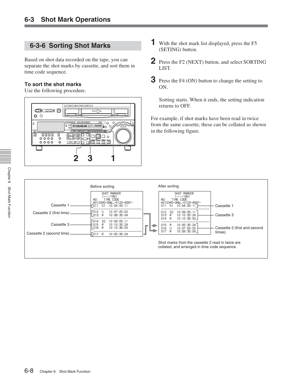 3-6 sorting shot marks, 3 shot mark operations | Sony DVW-2000P User Manual | Page 84 / 164
