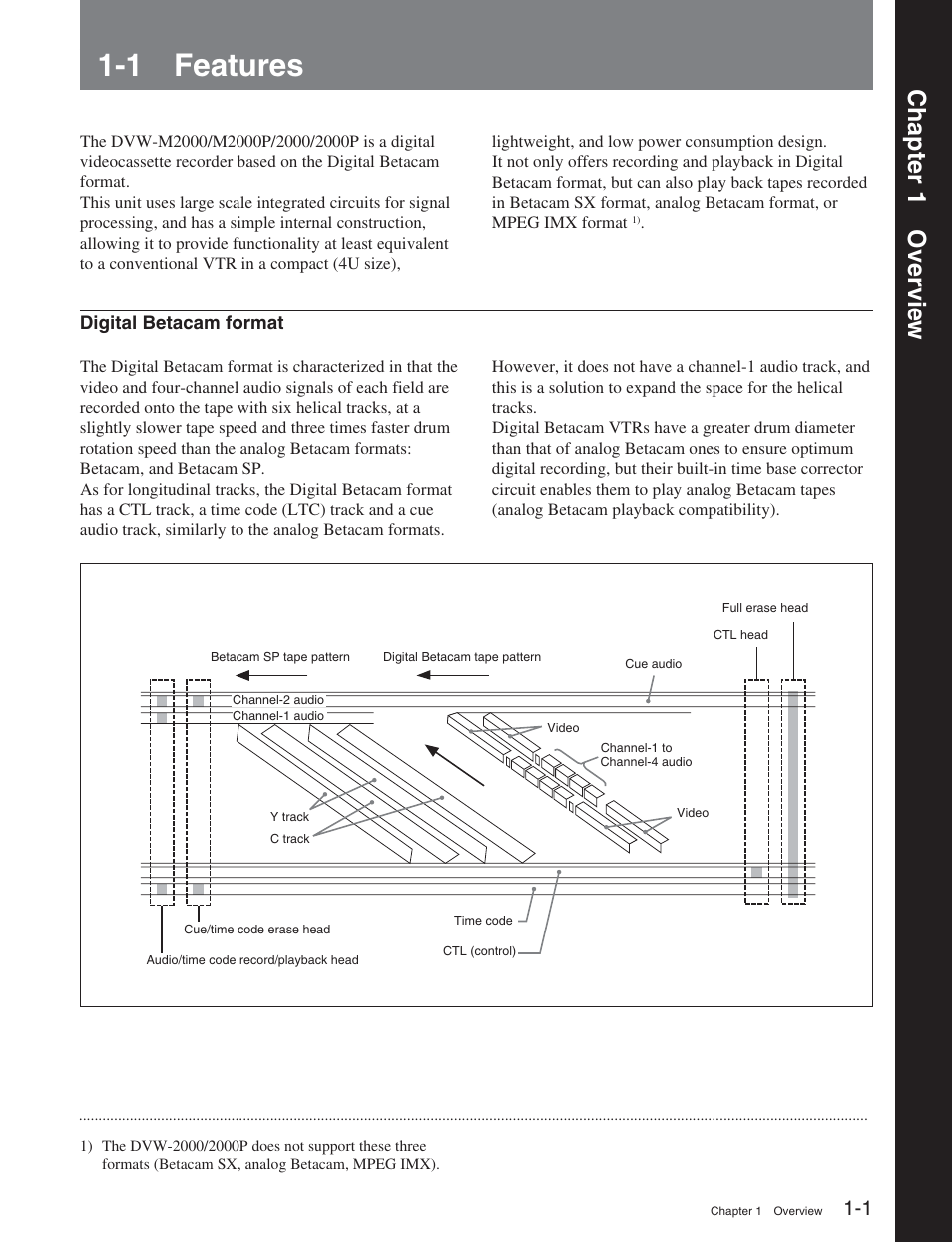Chapter 1 overview, 1 features, Chapter 1 over vie w | Sony DVW-2000P User Manual | Page 9 / 164