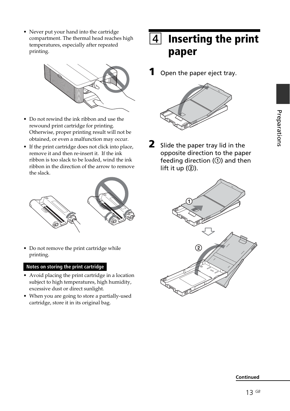 4 inserting the print paper, Inserting the print paper, 4inserting the print paper | Sony DPP-FP35 User Manual | Page 13 / 52