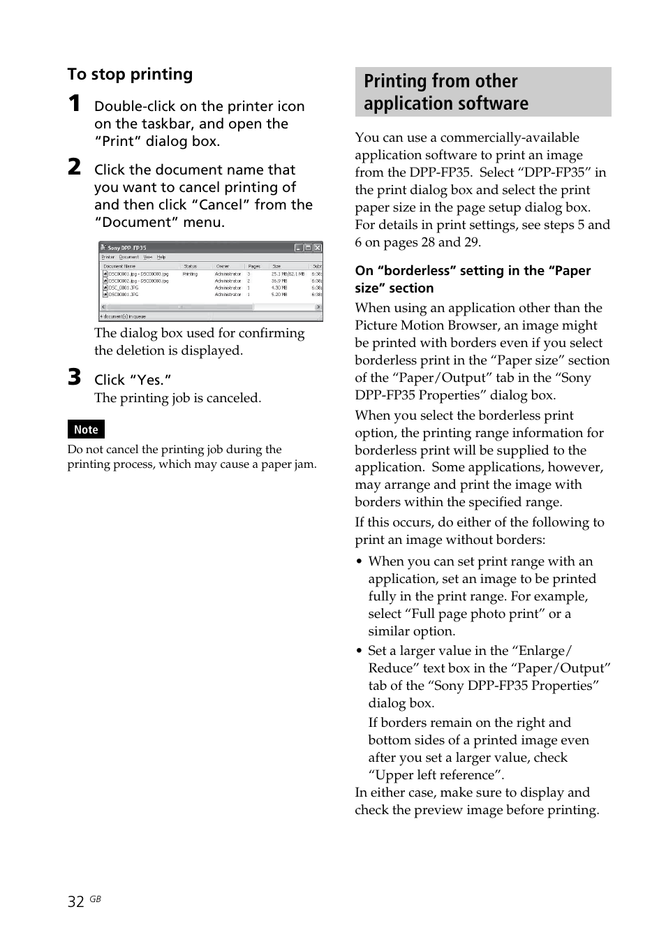 Printing from other application software | Sony DPP-FP35 User Manual | Page 32 / 52