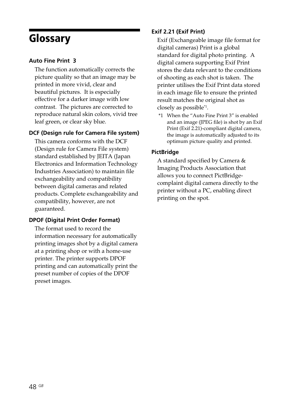 Glossary | Sony DPP-FP35 User Manual | Page 48 / 52