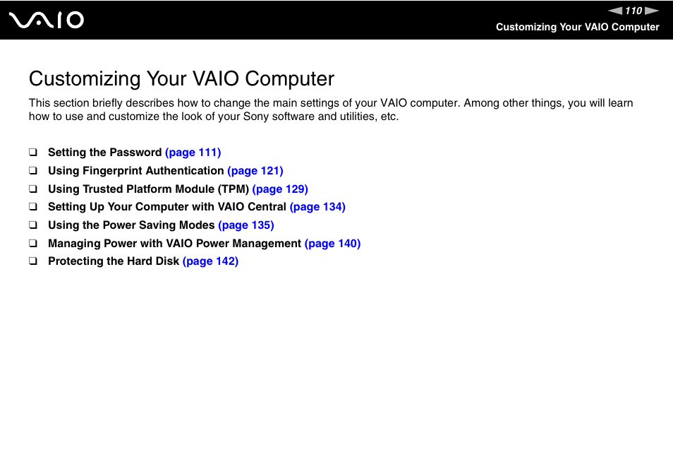 Customizing your vaio computer | Sony VGN-BX700 User Manual | Page 110 / 223
