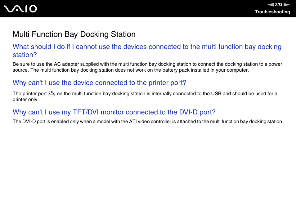 Multi function bay docking station | Sony VGN-BX700 User Manual | Page 203 / 223