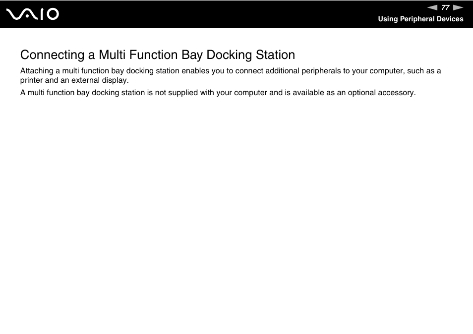 Connecting a multi function bay docking station | Sony VGN-BX700 User Manual | Page 77 / 223