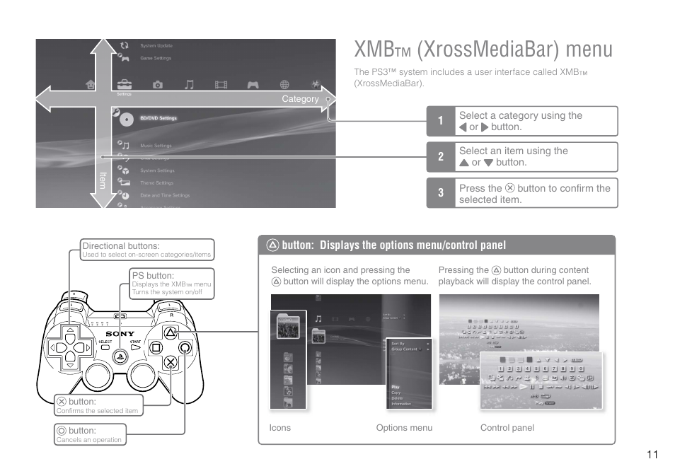 Xmb™ (xrossmediabar) menu | Sony PlayStation 3 (Uncharted: Drake's Fortune Limited Edition Bundle) User Manual | Page 11 / 120