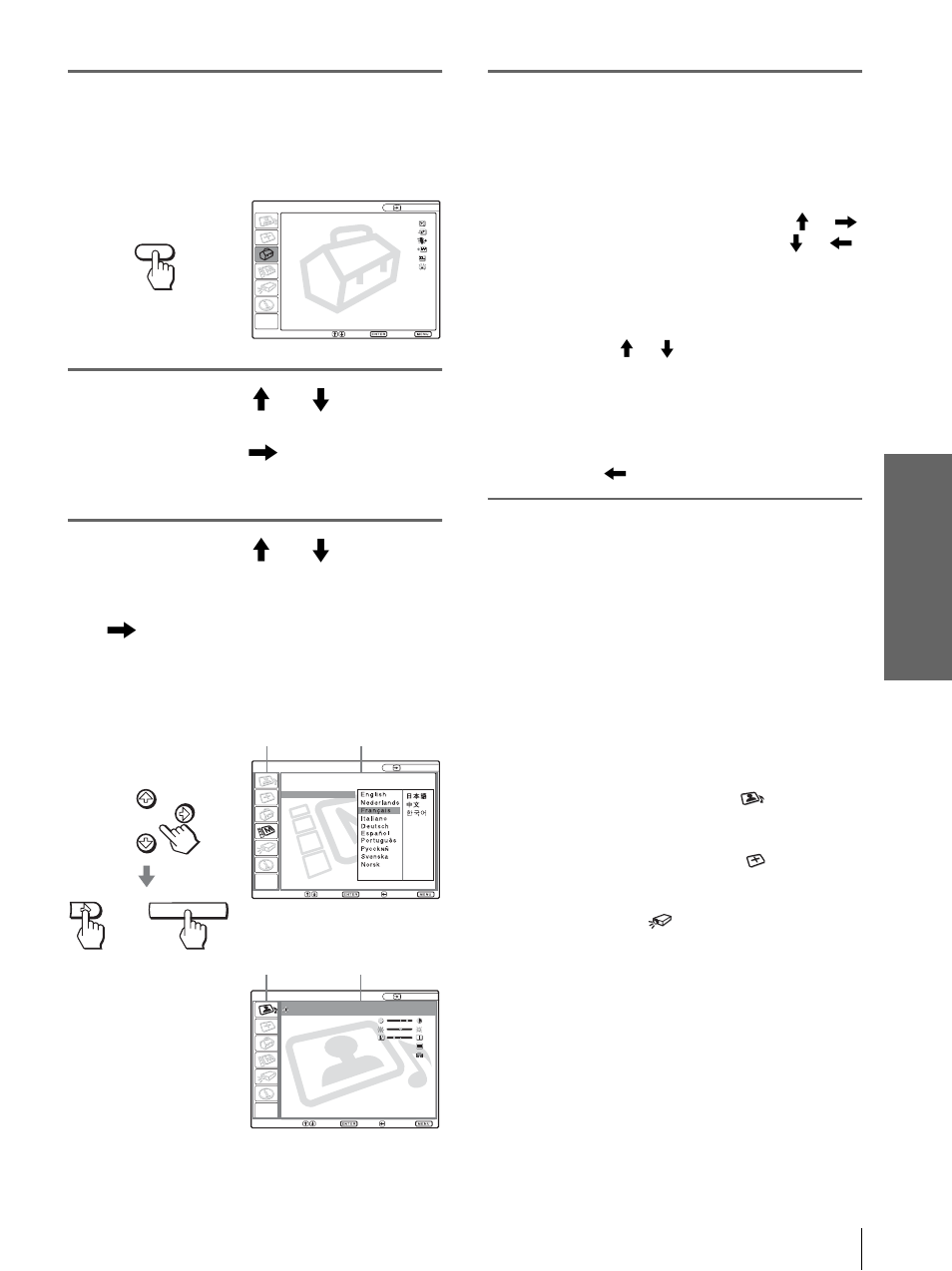 Tton, Appuyez sur menu, Utilisation des men u s | Sony Cineza VPL-HS20 User Manual | Page 111 / 240