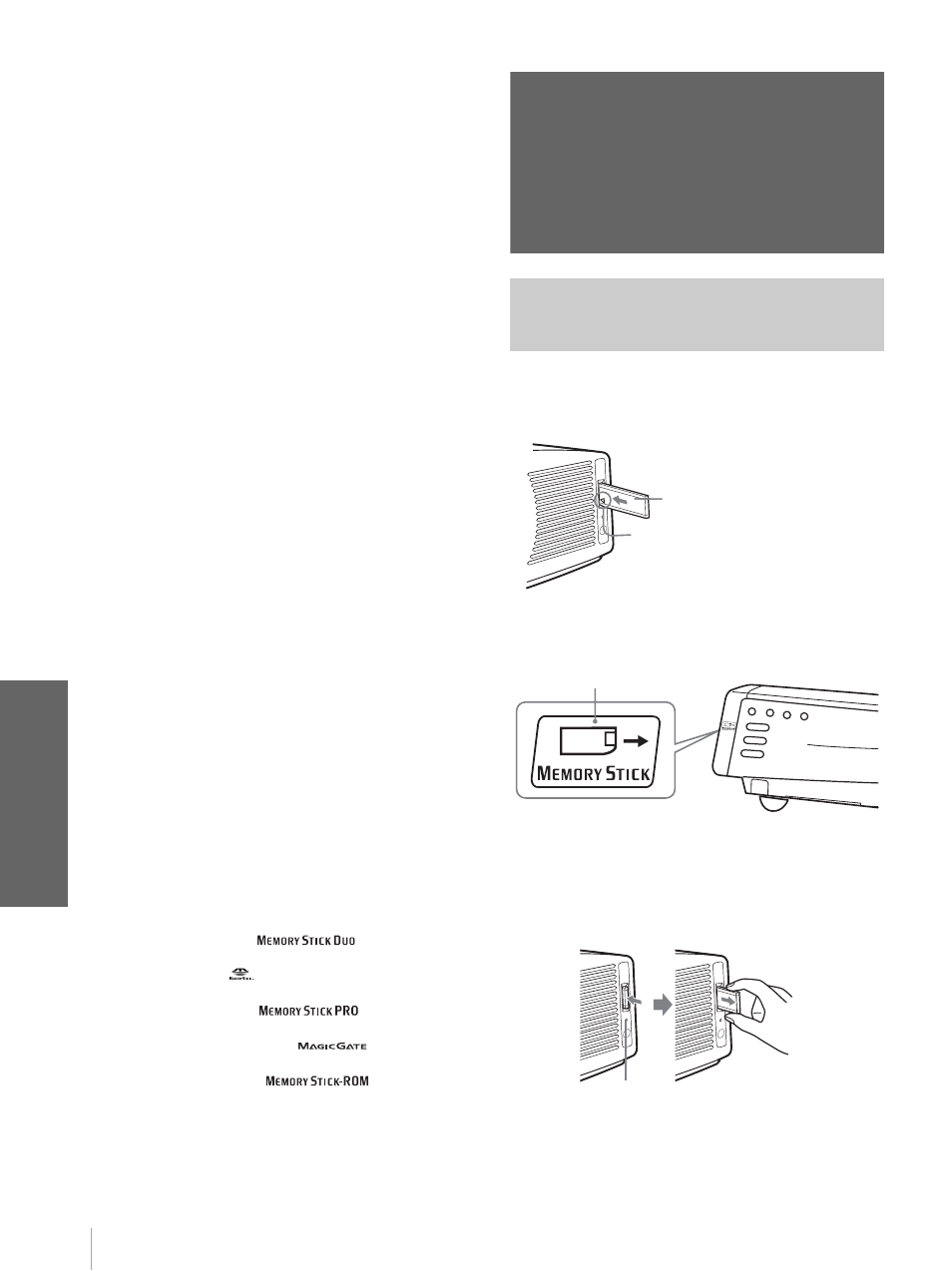 Insertion d’un « memory stick | Sony Cineza VPL-HS20 User Manual | Page 120 / 240