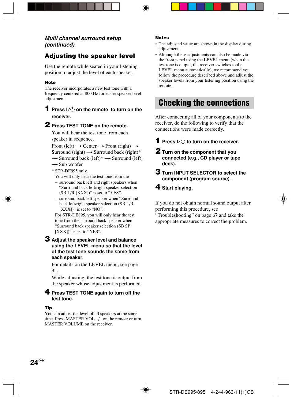 Checking the connections | Sony STR-DE895 User Manual | Page 24 / 76