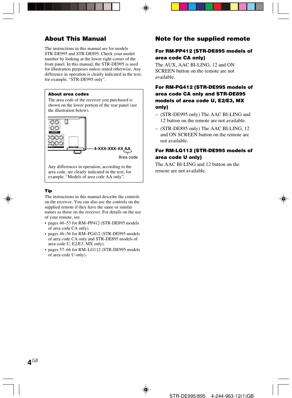 About this manual | Sony STR-DE895 User Manual | Page 4 / 76