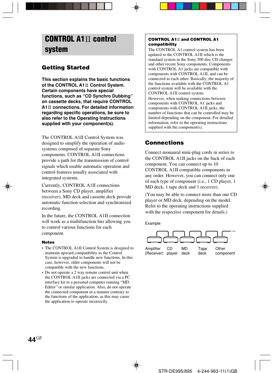 Control a1ii control system, Control a1 control system, Connections | Getting started | Sony STR-DE895 User Manual | Page 44 / 76