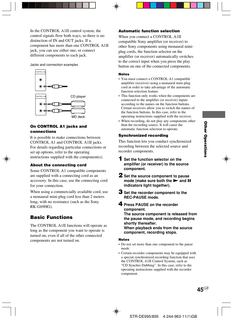 Basic functions | Sony STR-DE895 User Manual | Page 45 / 76