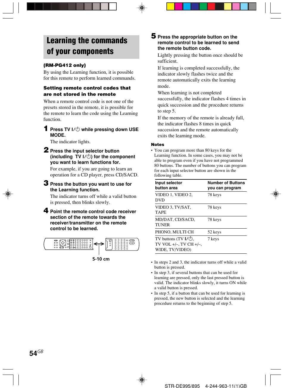 Learning the commands of your, Components, Learning the commands of your components | Sony STR-DE895 User Manual | Page 54 / 76