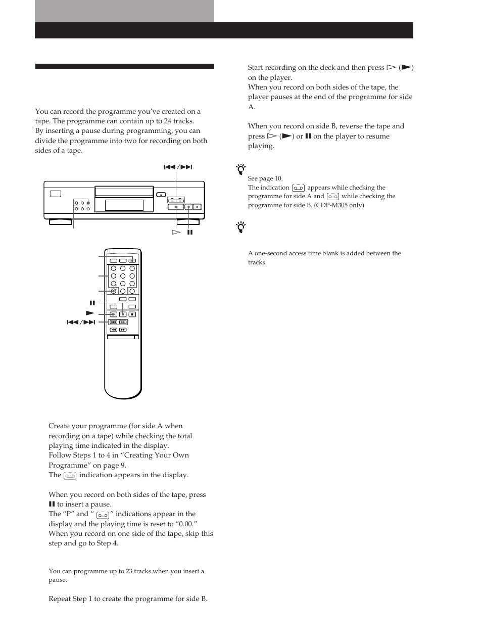 Recording your own programme, Recording from cds | Sony CDP-M305 User Manual | Page 11 / 38