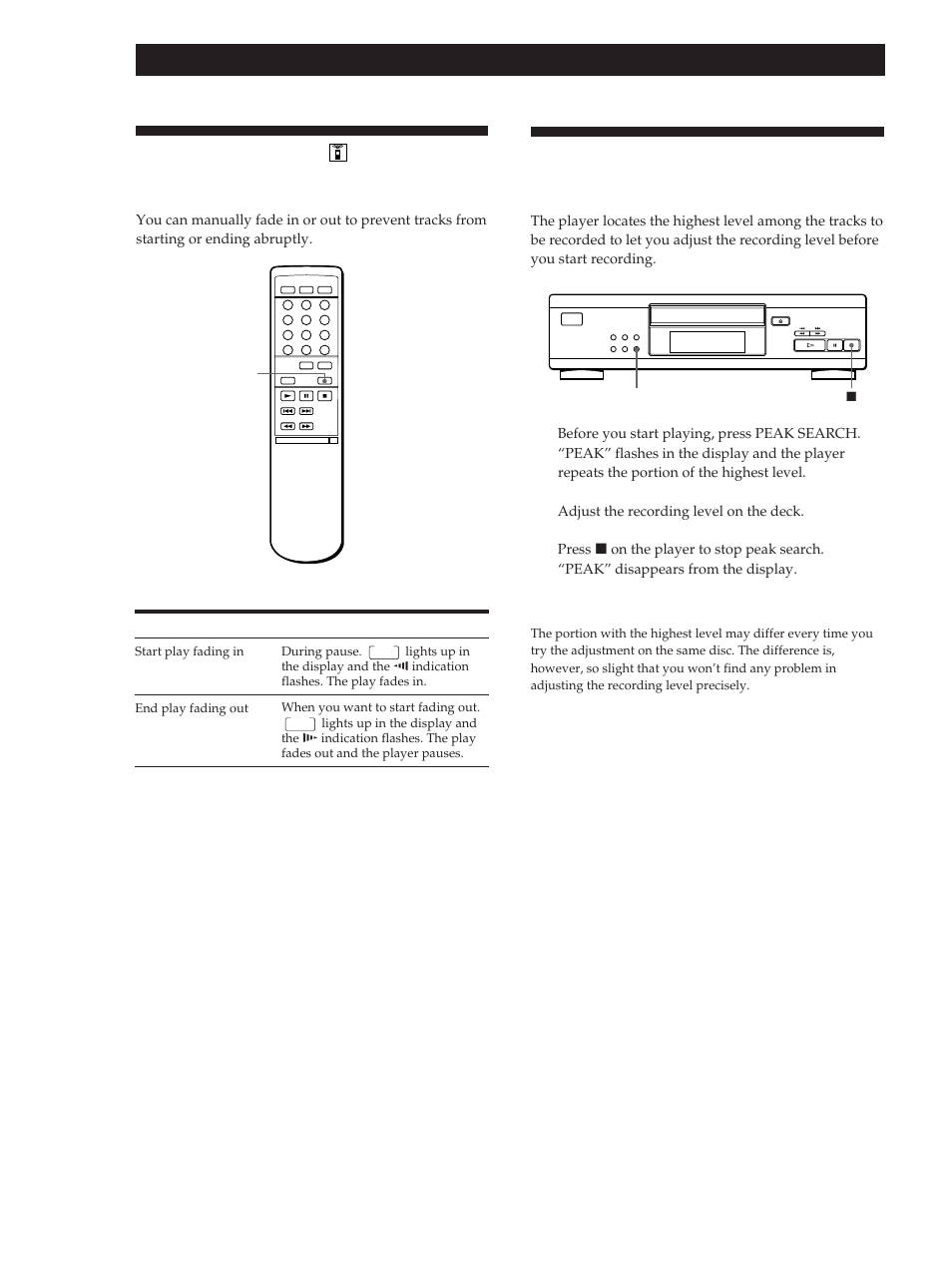 Adjusting the recording level (peak search), Fading in or out (cdp-m305 only), Recording from cds | Sony CDP-M305 User Manual | Page 12 / 38