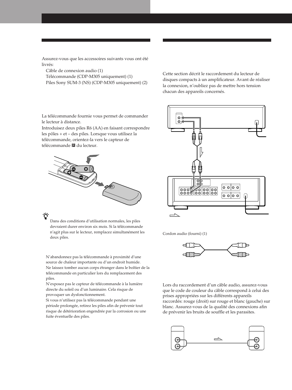 Déballage, Raccordement du système, Préparation | Vue d’ensemble, Raccordement | Sony CDP-M305 User Manual | Page 16 / 38