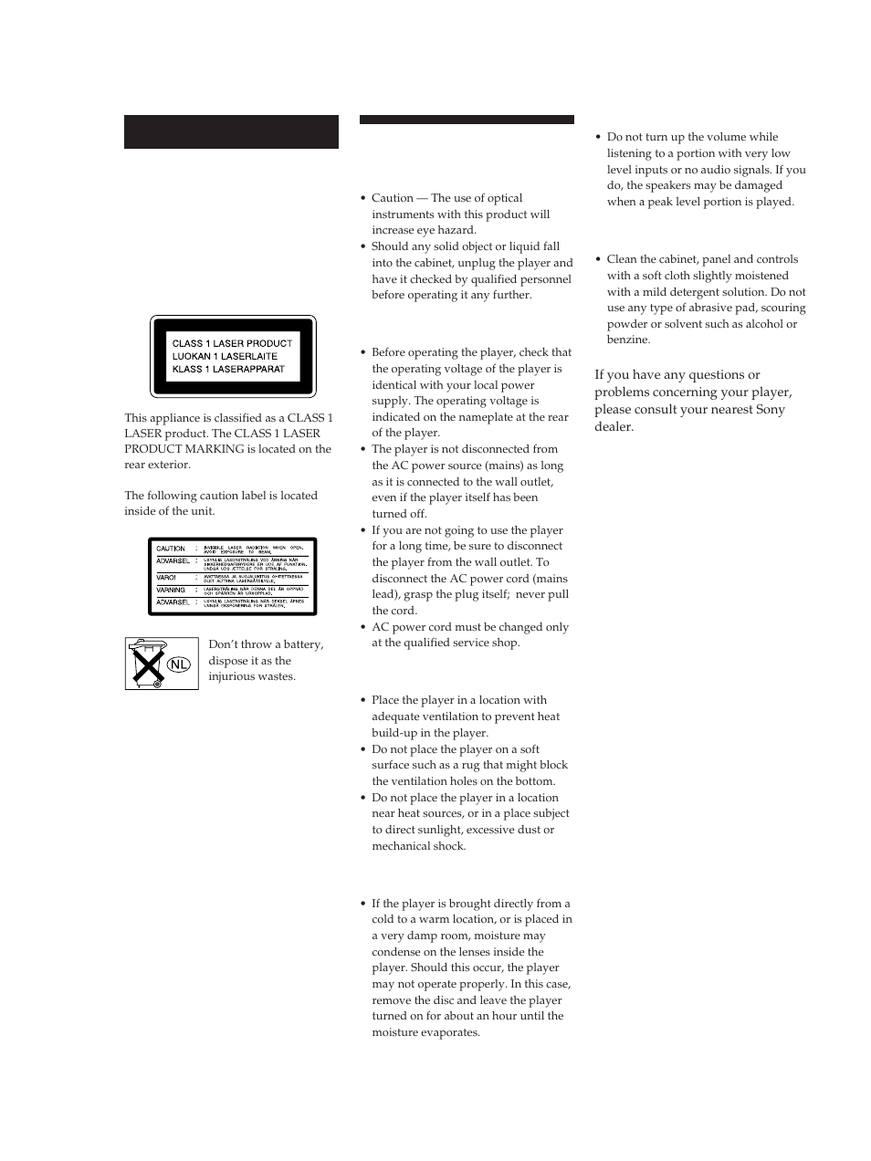 Precautions, Warning | Sony CDP-M305 User Manual | Page 2 / 38