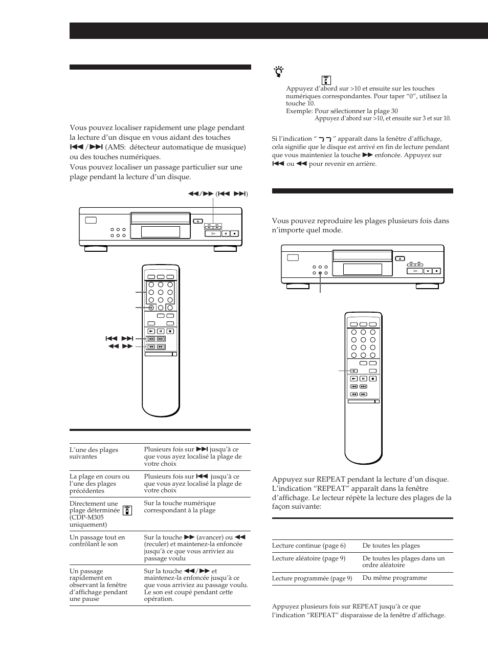 Lecture de plages répétée, Lecture de disques compacts | Sony CDP-M305 User Manual | Page 20 / 38