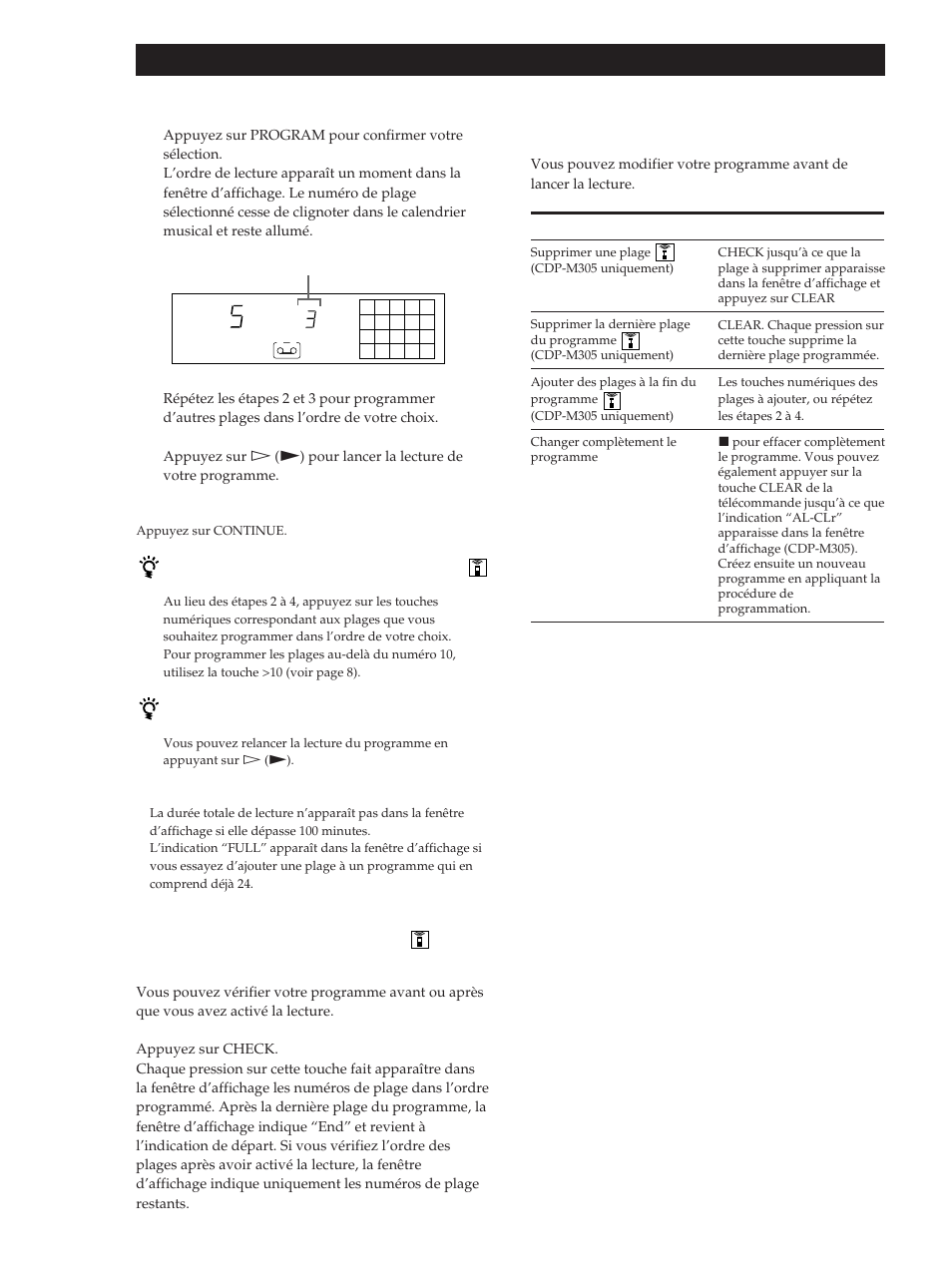 Lecture de disques compacts, Changer l’ordre des plages | Sony CDP-M305 User Manual | Page 22 / 38