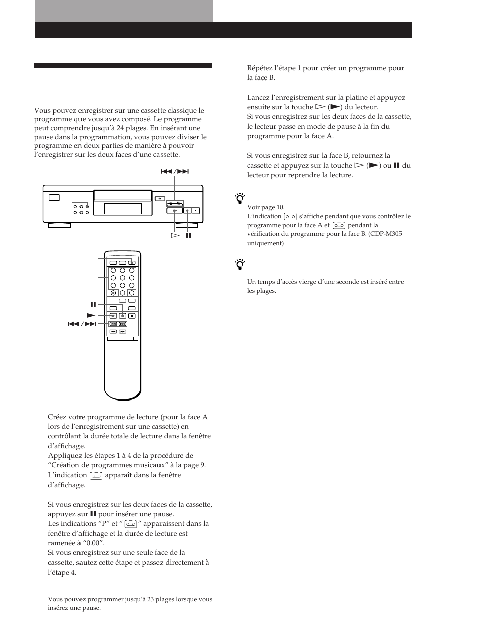 Enregistrement de votre propre programme, Enregistrement de disques compacts | Sony CDP-M305 User Manual | Page 23 / 38
