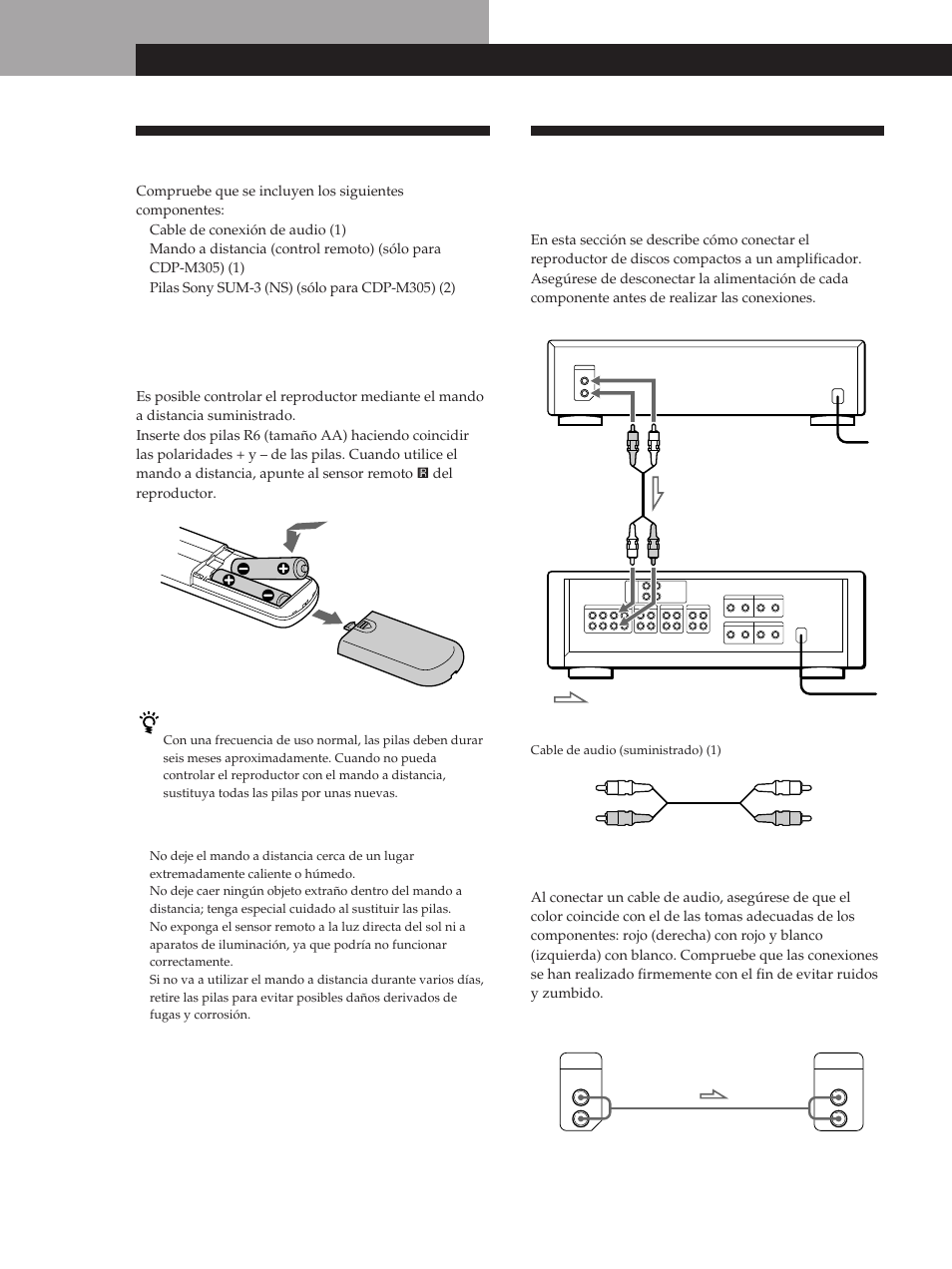 Desembalaje, Conexión del sistema, Procedimientos iniciales | Descripción general, Conexiones | Sony CDP-M305 User Manual | Page 28 / 38