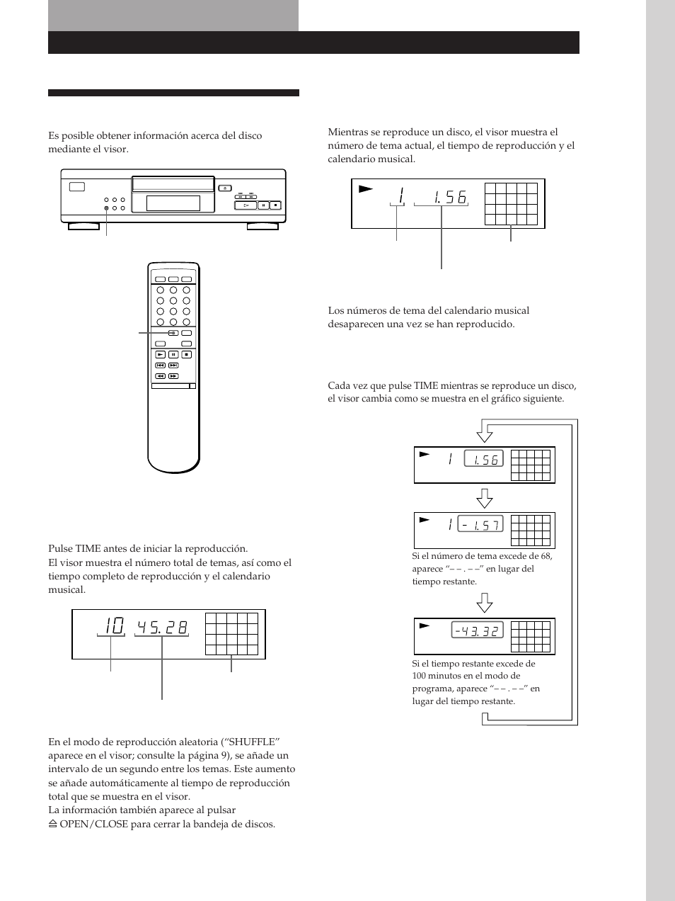 Uso del visor, Reproducción de discos compactos, Comprobación del tiempo restante | Operaciones b á sicas | Sony CDP-M305 User Manual | Page 31 / 38