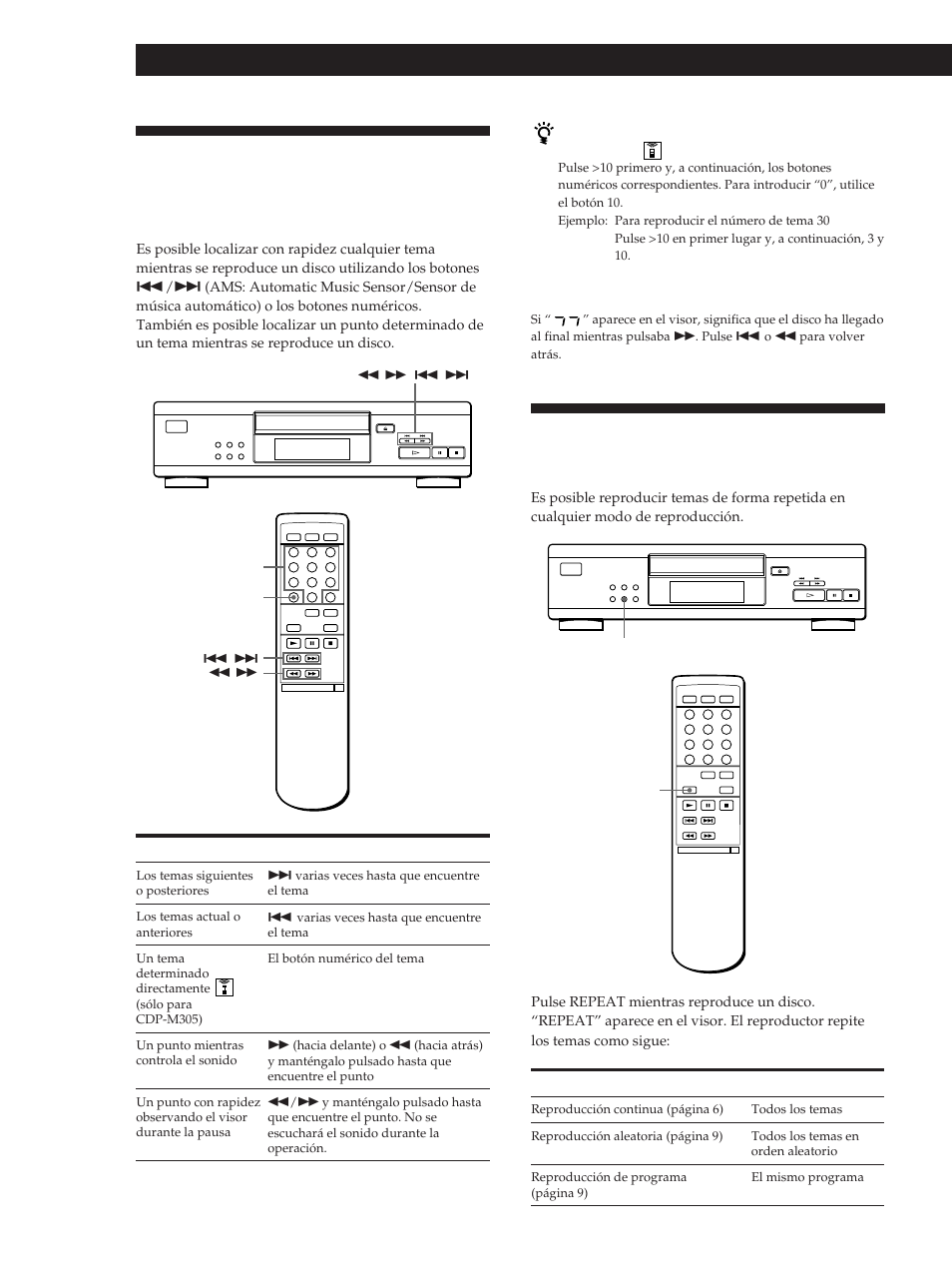 Reproducción repetida de temas, Reproducción de discos compactos | Sony CDP-M305 User Manual | Page 32 / 38