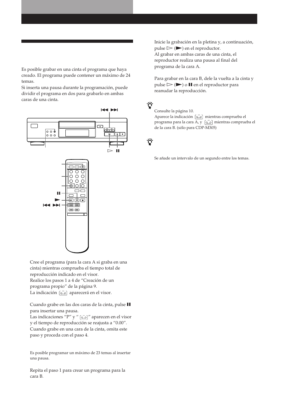 Grabación de un programa propio, Grabación a partir de discos compactos | Sony CDP-M305 User Manual | Page 35 / 38