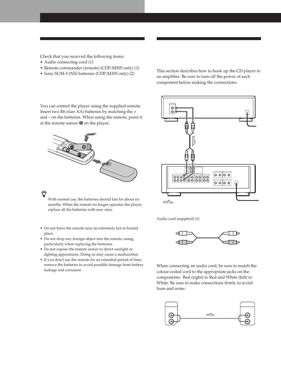 Unpacking, Hooking up the system, Getting started | Overview, Hookups | Sony CDP-M305 User Manual | Page 4 / 38