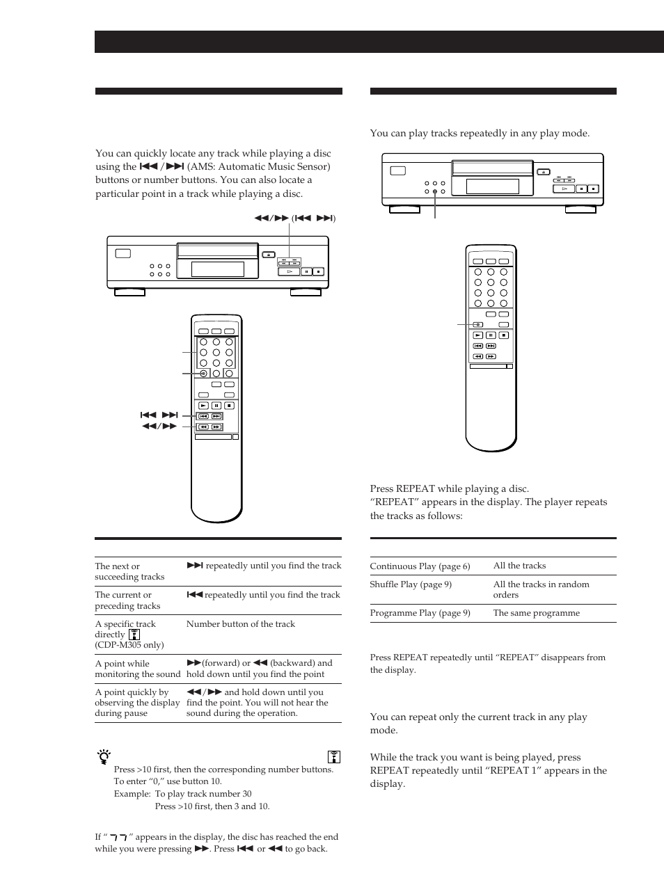 Playing tracks repeatedly, Playing cds, Repeating the current track | Sony CDP-M305 User Manual | Page 8 / 38
